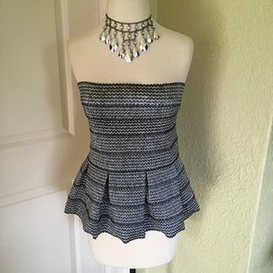 Sansouci BLK/SLVR peplum top ,stretchy   sz L